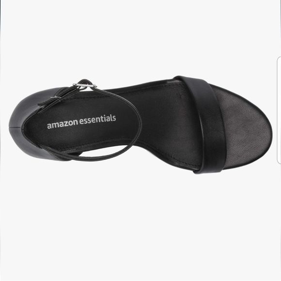 Amazon Essentials Open Toe Chunky Heel Ankle Strap Black Faux Leather Sandals 11 - Picture 4 of 9